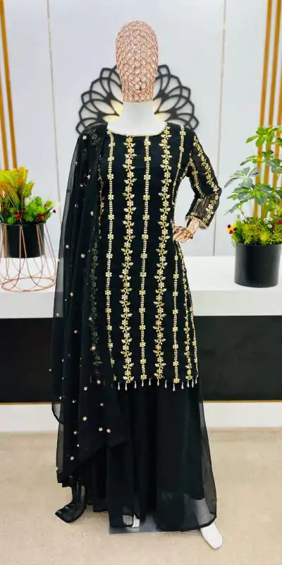 SRK 5121 Black Color Georgette Heavy Sequence Embroidery Salwar Suit Wedding, Party, Festive, Events Expected Delivery 4-6 Working Days @ 1899/- | Casual Suits, Jump Suits, Salwar suit, Creative suits, Designer Suits, Palazzo Suits, Party Wear Suits, Patiala Suits, Straight Suits