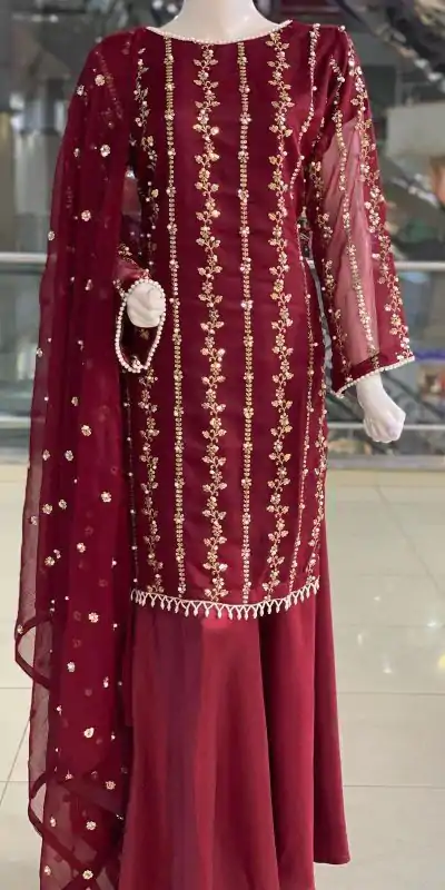 SRK 5121 Maroon Color Georgette Heavy Sequence Embroidery Salwar Suit Wedding, Party, Festive, Events Expected Delivery 4-6 Working Days @ 1899/- | Casual Suits, Jump Suits, Salwar suit, Creative suits, Designer Suits, Palazzo Suits, Party Wear Suits, Patiala Suits, Straight Suits