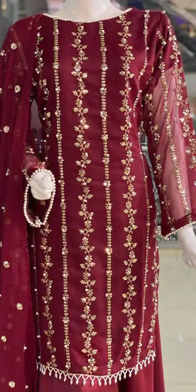 SRK 5121 Maroon Color Georgette Heavy Sequence Embroidery Salwar Suit Wedding, Party, Festive, Events Expected Delivery 4-6 Working Days @ 1899/- | Casual Suits, Jump Suits, Salwar suit, Creative suits, Designer Suits, Palazzo Suits, Party Wear Suits, Patiala Suits, Straight Suits