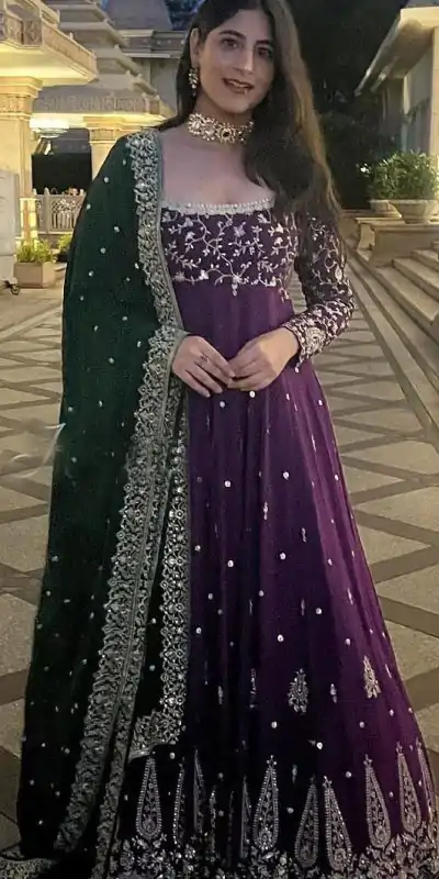 SR 1584 Purple Color Georgette Embroidery Sequence Gown Casual, Wedding, Party, Festive, Events Etc. Expected Delivery 4-6 Working Days @2199/- | Gowns, Bollywood Gowns, Creative Gowns, Designer Gowns, Embroidered Gowns, Party Wear Gowns