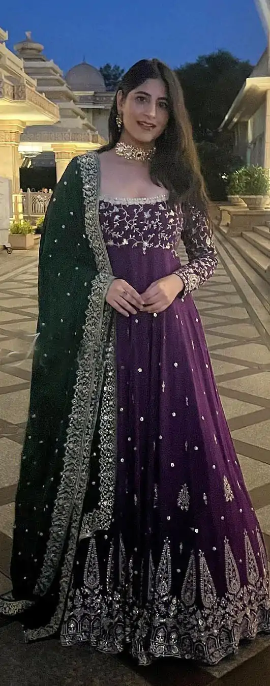 SR 1584 Purple Color Georgette Embroidery Sequence Gown Casual, Wedding, Party, Festive, Events Etc. Expected Delivery 4-6 Working Days @2199/- | Gowns, Bollywood Gowns, Creative Gowns, Designer Gowns, Embroidered Gowns, Party Wear Gowns