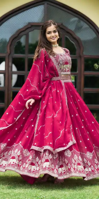 Ram 023 Rani Color Sequence Georgette Embroidery Lehenga Choli Casual, Wedding, Festive, Events Expected Delivery 4-6 Working Days @3049/- | Lehenga, Bollywood Lehenga, Creative Lehenga, Designer Lehenga, Embroidered Lehenga, Party Wear Lehenga