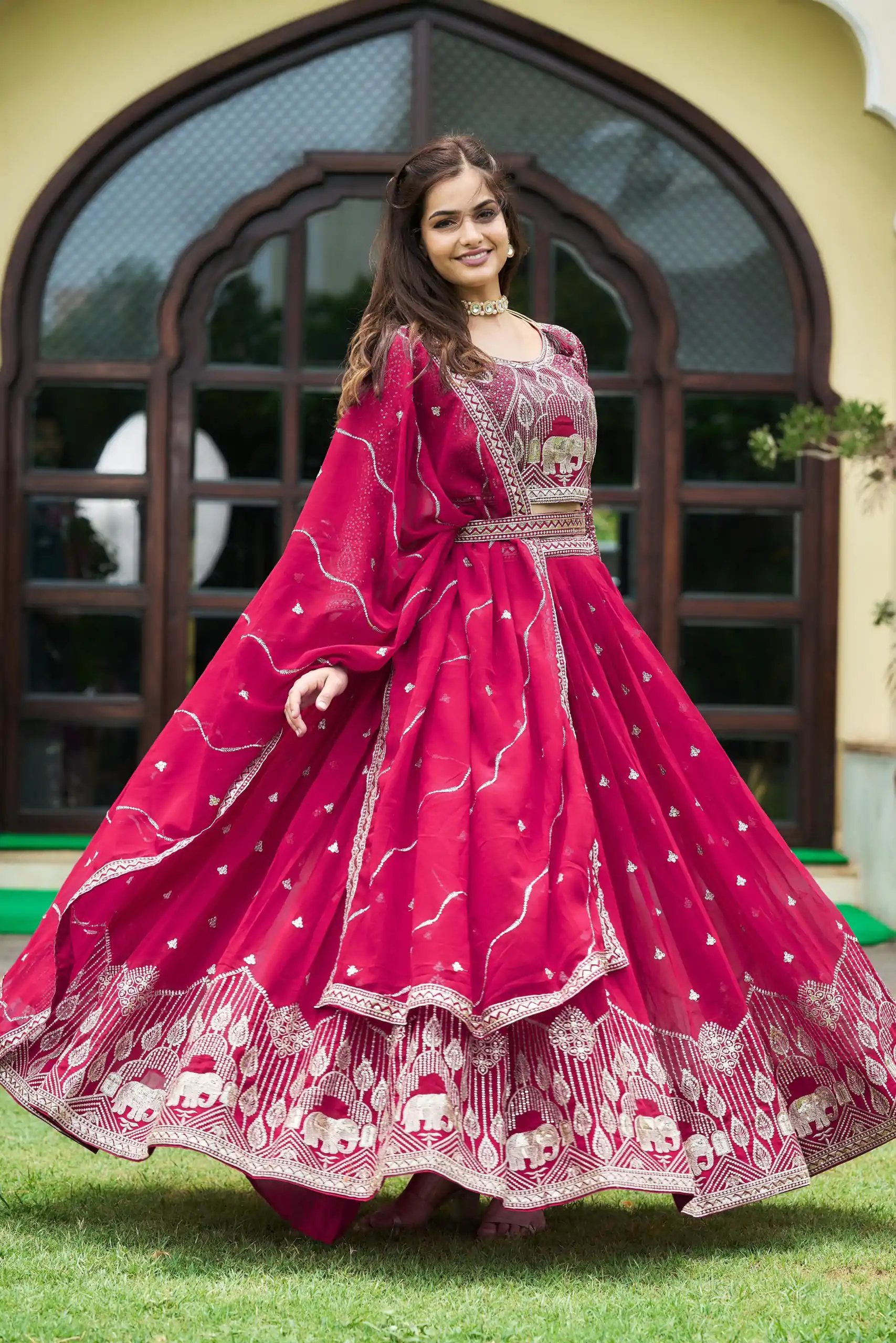 Ram 023 Rani Color Sequence Georgette Embroidery Lehenga Choli Casual, Wedding, Festive, Events Expected Delivery 4-6 Working Days @3049/- | Lehenga, Bollywood Lehenga, Creative Lehenga, Designer Lehenga, Embroidered Lehenga, Party Wear Lehenga