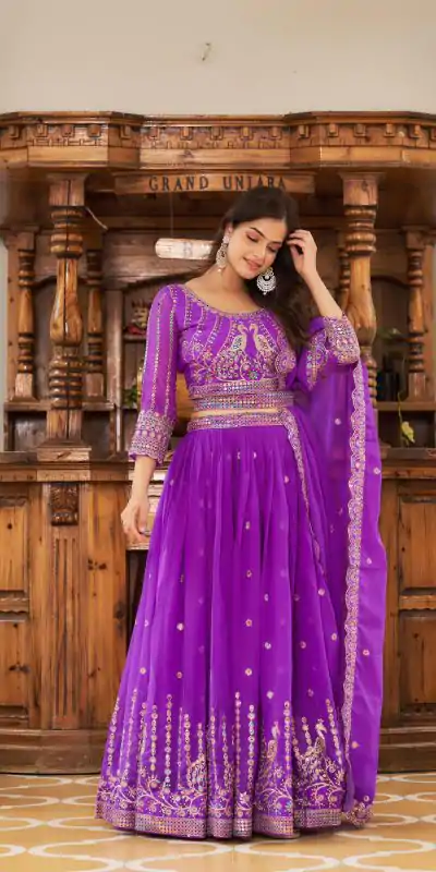 Ram 027 Violet Color Georgette Multi Sequence Work Lehenga Choli Casual, Wedding, Festive, Events Expected Delivery 4-6 Working Days @3049/- | Lehenga, Bollywood Lehenga, Creative Lehenga, Designer Lehenga, Embroidered Lehenga, Party Wear Lehenga