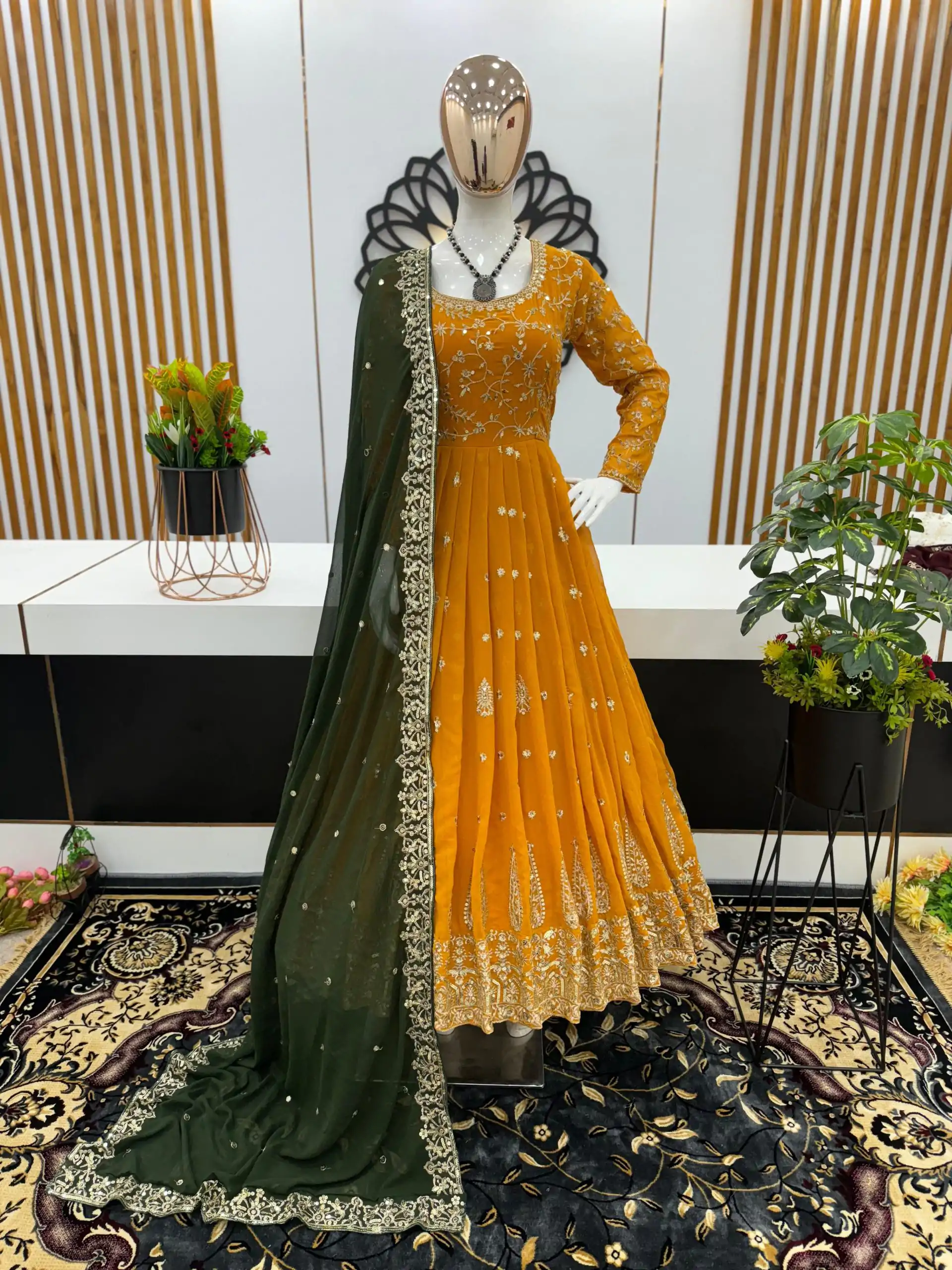 SR 1584 Yellow Color Georgette Embroidery Sequence Gown Casual, Wedding, Party, Festive, Events Etc. Expected Delivery 4-6 Working Days @2199/- | Gowns, Bollywood Gowns, Creative Gowns, Designer Gowns, Embroidered Gowns, Party Wear Gowns