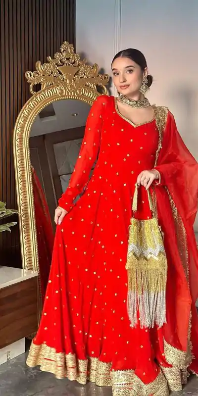 RTC 5652 Red Color Georgette Thread Sequence Anarkali Suit Casual, Wedding, Party, Festive, Events. Expected Delivery 4-6 Working Days @2149/- | Anarkali Suits, Bollywood Anarkali, Creative-Anarkali, Designer Anarkali, Embroidered Anarkali, Party Wear Anarkali