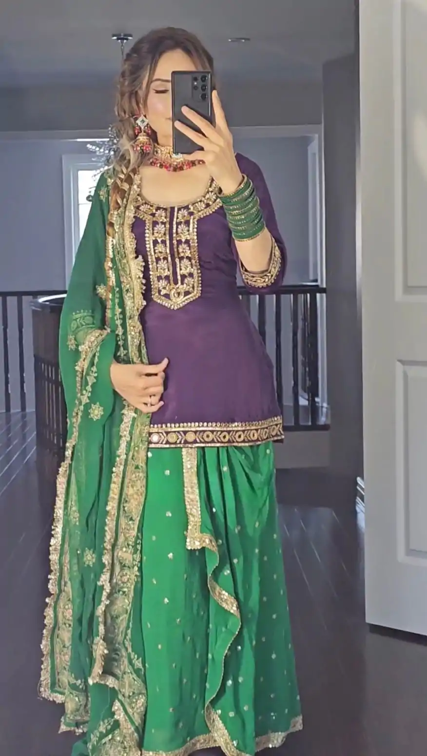 NF 1226 Purple & Green Color Georgette Embroidery Salwar Suit Casual, Wedding, Party, Festive, Events . Expected Delivery  4-6 Working Days @2199 | Casual Suits, Salwar suit, Creative suits, Designer Suits, Palazzo Suits, Party Wear Suits, Patiala Suits, Straight Suits