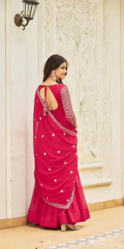 Ram 025 Pink Color Georgette Sequence Embroidery Gown Casual, Wedding, Festive, Events Expected Delivery 4-6 Working Days @1999/- | Gowns, Bollywood Gowns, Creative Gowns, Designer Gowns, Embroidered Gowns, Party Wear Gowns