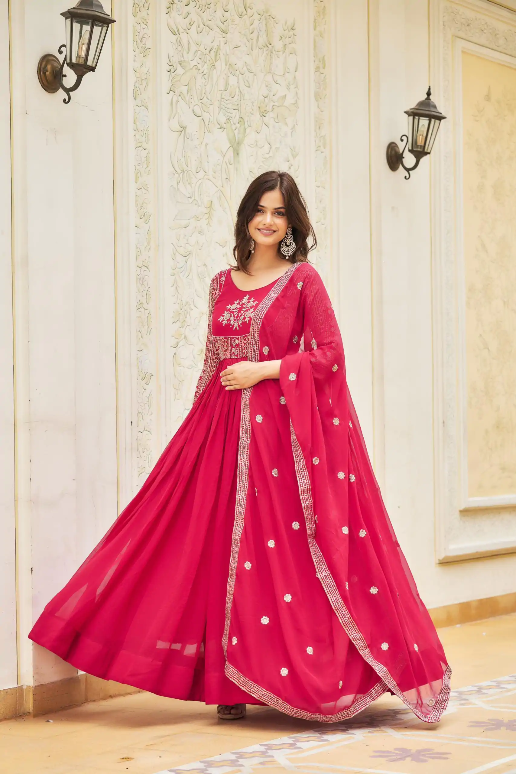 Ram 025 Pink Color Georgette Sequence Embroidery Gown Casual, Wedding, Festive, Events Expected Delivery 4-6 Working Days @1999/- | Gowns, Bollywood Gowns, Creative Gowns, Designer Gowns, Embroidered Gowns, Party Wear Gowns