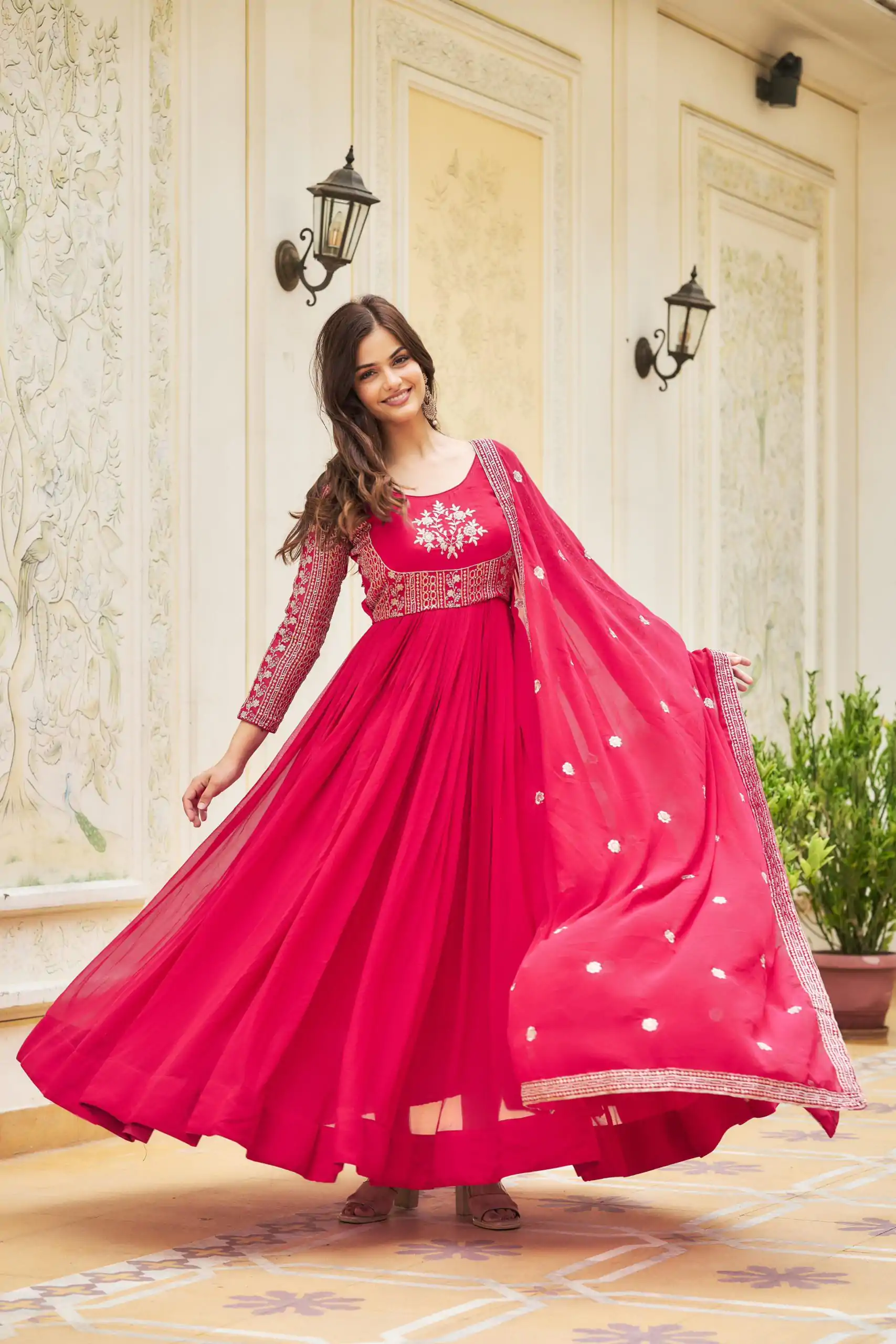 Ram 025 Pink Color Georgette Sequence Embroidery Gown Casual, Wedding, Festive, Events Expected Delivery 4-6 Working Days @1999/- | Gowns, Bollywood Gowns, Creative Gowns, Designer Gowns, Embroidered Gowns, Party Wear Gowns
