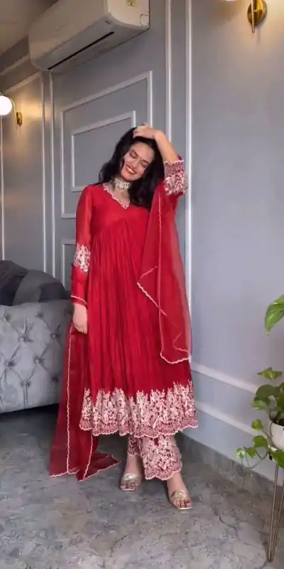 NF 1205 Red Color Chinon Silk Embroidery Salwar Suit Casual, Wedding, Party, Festive, Events . Expected Delivery 4-6 Working Days @2149 | Casual Suits, Salwar suit, Creative suits, Designer Suits, Palazzo Suits, Party Wear Suits, Patiala Suits, Straight Suits