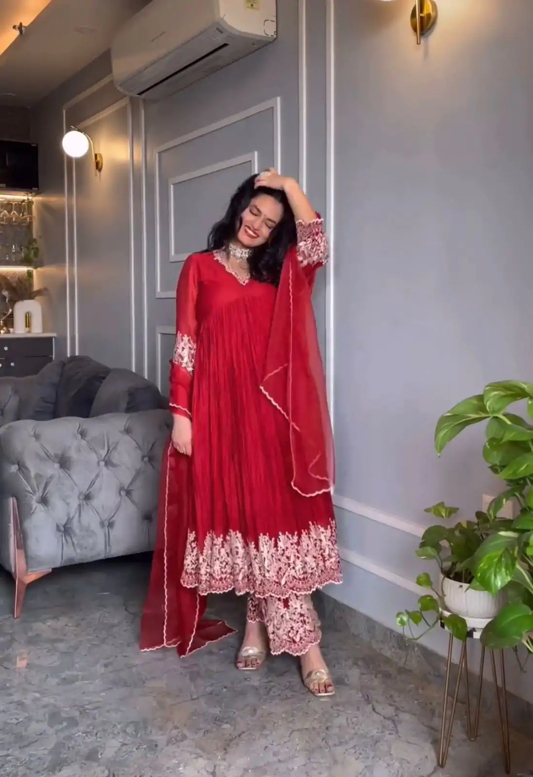 NF 1205 Red Color Chinon Silk Embroidery Salwar Suit Casual, Wedding, Party, Festive, Events . Expected Delivery  4-6 Working Days @2149 | Casual Suits, Salwar suit, Creative suits, Designer Suits, Palazzo Suits, Party Wear Suits, Patiala Suits, Straight Suits