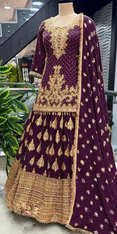 NSR 806 Wine Color Pure Chinnon Silk Embroidery Lehenga Choli Casual, Party Festive, Events Etc. Expected Delivery 4-6 Working Days @2199/- | Lehenga, Bollywood Lehenga, Creative Lehenga, Designer Lehenga, Embroidered Lehenga, Party Wear Lehenga, Straight Suits