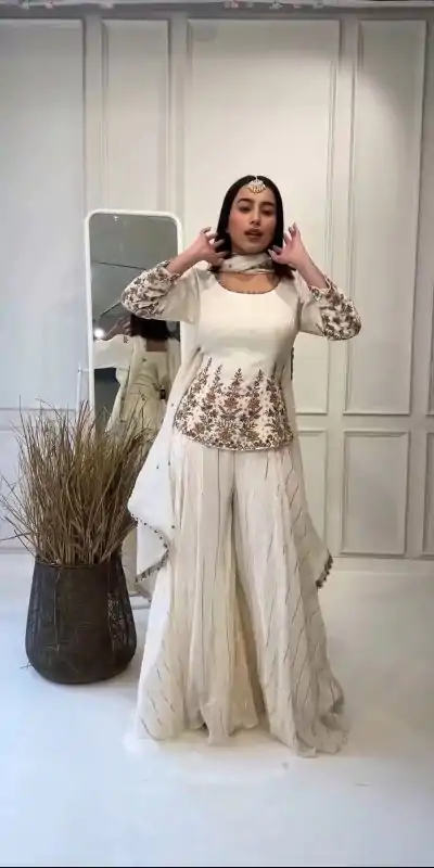 NSR 789 White Color Heavy Georgette Embroidery Salwar Suit Casual, Party Festive, Events Etc. Expected Delivery 4-6 Working Days @2099/ | Casual Suits, Jump Suits, Salwar suit, Creative suits, Designer Suits, Palazzo Suits, Party Wear Suits, Patiala Suits, Straight Suits