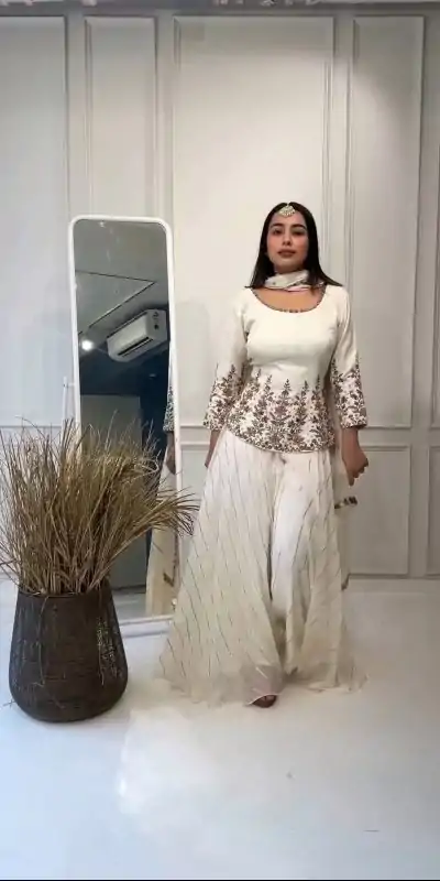 NSR 789 White Color Heavy Georgette Embroidery Salwar Suit Casual, Party Festive, Events Etc. Expected Delivery 4-6 Working Days @2099/ | Casual Suits, Jump Suits, Salwar suit, Creative suits, Designer Suits, Palazzo Suits, Party Wear Suits, Patiala Suits, Straight Suits