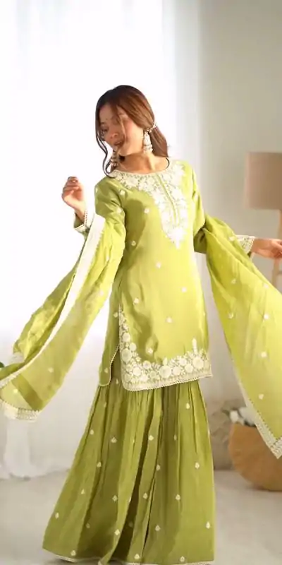 SRK 5185 Green Color Pure Chinnon Silk Embroidery Sequence Salwar Suit Wedding, Party, Festive, Events Expected Delivery 4-6 Working Days @ 1999/- | Casual Suits, Jump Suits, Salwar suit, Creative suits, Designer Suits, Palazzo Suits, Party Wear Suits, Patiala Suits, Straight Suits