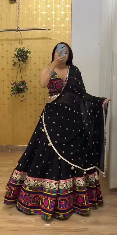 PC N04 Black Color Georgette Heavy Gamathi Work Lehenga Choli Casual, Party Wear, Events, Festivals Wear Expected Delivery 4-6 Working Days @2629/- | Lehenga, Bollywood Lehenga, Creative Lehenga, Designer Lehenga, Embroidered Lehenga, Party Wear Lehenga