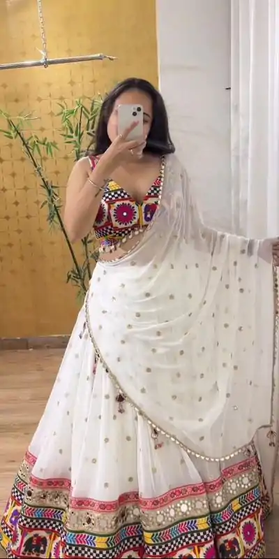 PC N04 White Color Georgette Heavy Gamathi Work Lehenga Choli Casual, Party Wear, Events, Festivals Wear Expected Delivery 4-6 Working Days @2629/- | Lehenga, Bollywood Lehenga, Creative Lehenga, Designer Lehenga, Embroidered Lehenga, Party Wear Lehenga
