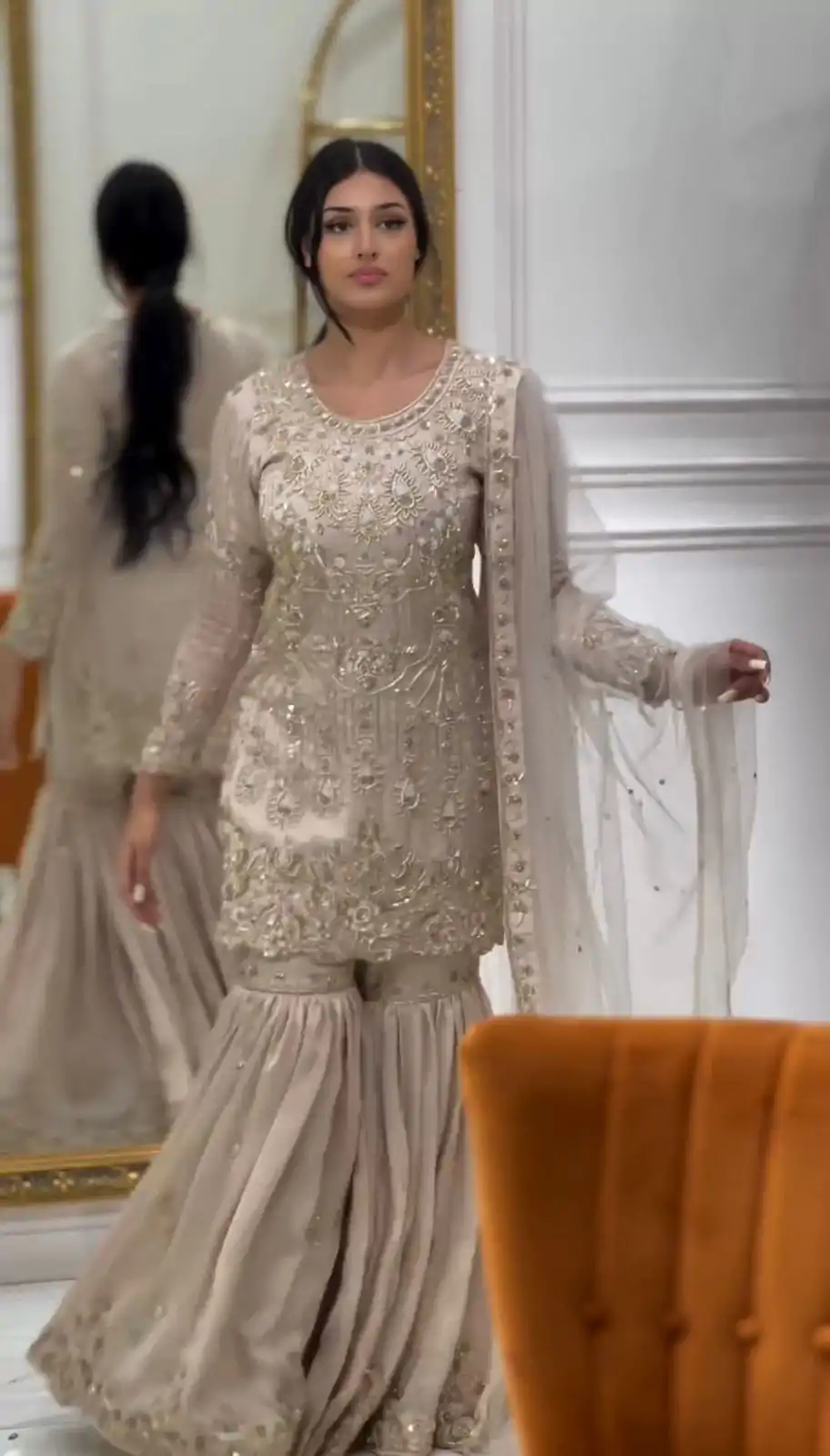 ZSR 3078 Cream Color Georgette Embroidery Sequence Sharara Suit Casual, Wedding, Party, Festive, Events Etc. Expected Delivery 4-6 Working Days @2149/- | Casual Suits, Jump Suits, Salwar suit, Creative suits, Designer Suits, Palazzo Suits, Party Wear Suits, Patiala Suits, Straight Suits