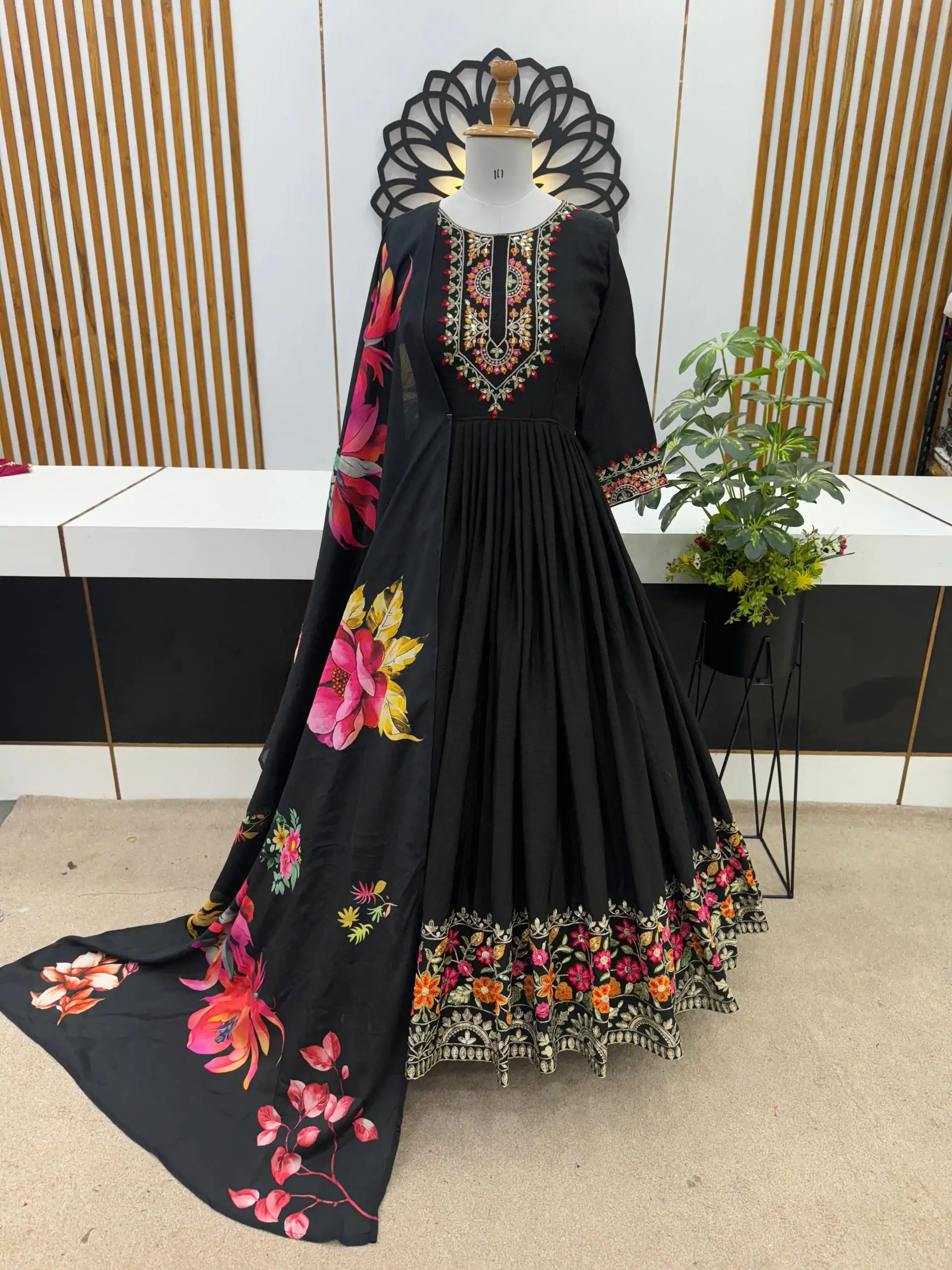ZF 385 Black Color Chinon Silk Embroidery Sequence Gonw Casual, Wedding, Party, Festive, Events Etc. Expected Delivery 4-6 Working Days @2099/- | Gowns, Bollywood Gowns, Creative Gowns, Designer Gowns, Embroidered Gowns, Party Wear Gowns