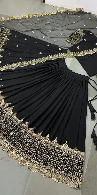 ZF 204 Black Color Faux Georgette Heavy Embroidery Sequence Work Lehenga Choli Wedding, Party, Events Etc. Expected Delivery 4-6 Working Days 1899/- | Lehenga, Bollywood Lehenga, Creative Lehenga, Designer Lehenga, Embroidered Lehenga, Party Wear Lehenga