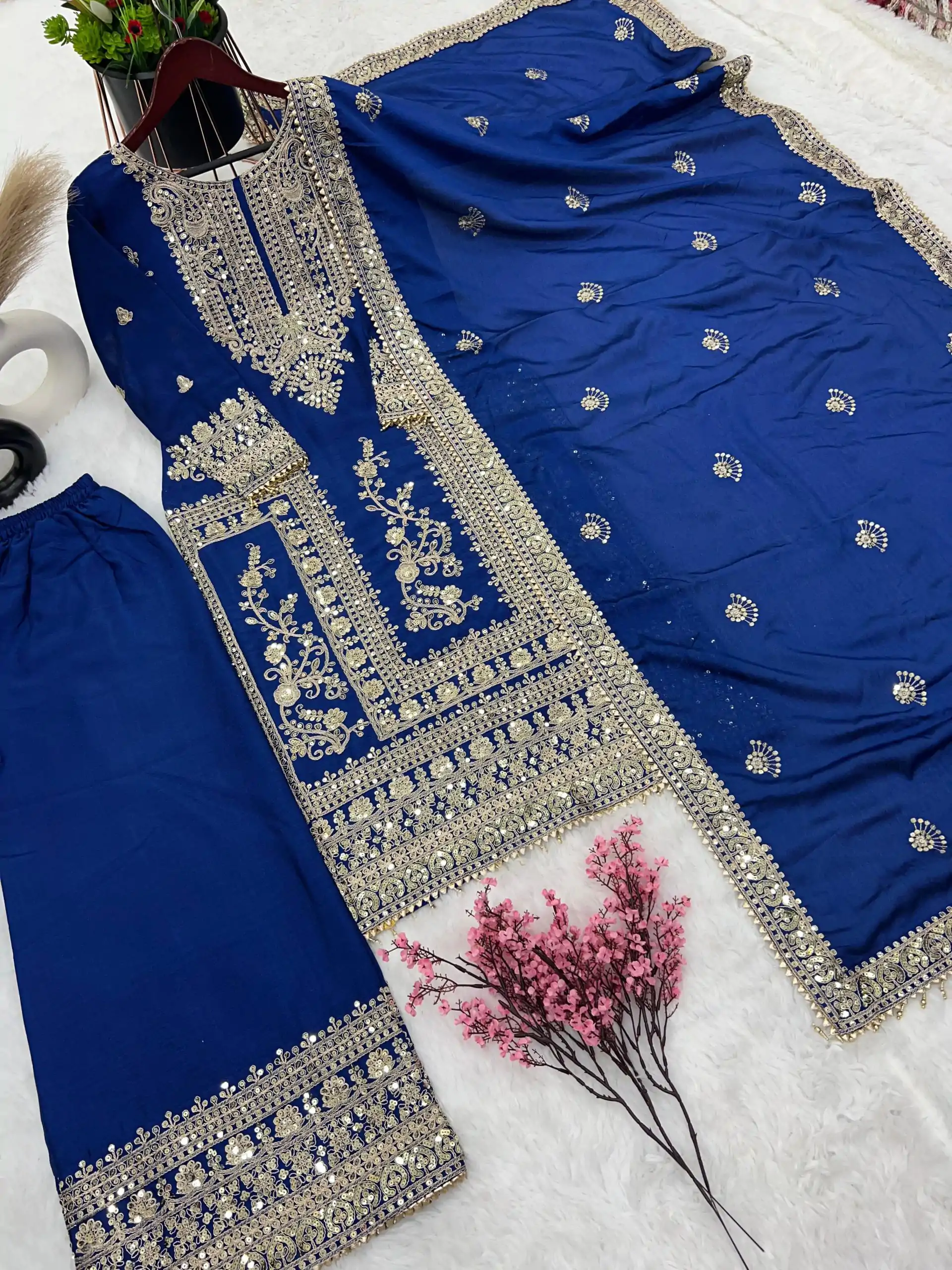 SRK 5146 Blue Color Pure Chinnon Silk Embroidery Coding Dori Salwar Suit Wedding, Party, Festive, Events Expected Delivery 4-6 Working Days @ 2199/- | Casual Suits, Jump Suits, Salwar suit, Creative suits, Designer Suits, Palazzo Suits, Party Wear Suits, Patiala Suits, Straight Suits