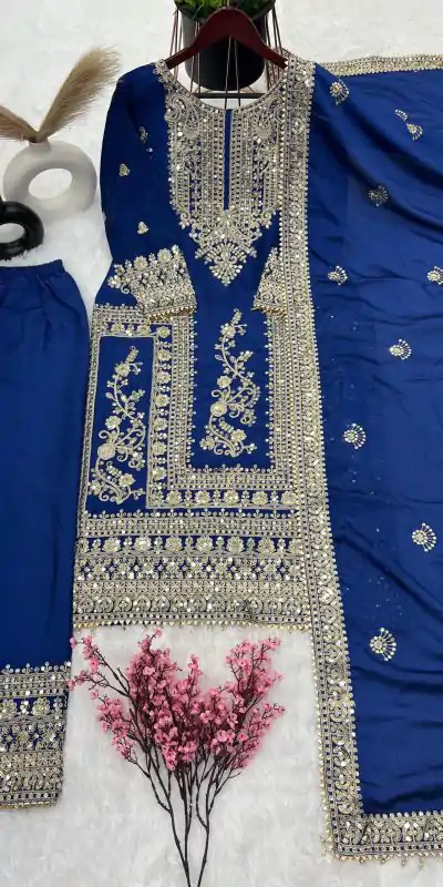 SRK 5146 Blue Color Pure Chinnon Silk Embroidery Coding Dori Salwar Suit Wedding, Party, Festive, Events Expected Delivery 4-6 Working Days @ 2199/- | Casual Suits, Jump Suits, Salwar suit, Creative suits, Designer Suits, Palazzo Suits, Party Wear Suits, Patiala Suits, Straight Suits
