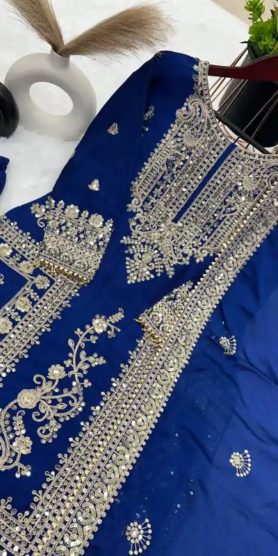 SRK 5146 Blue Color Pure Chinnon Silk Embroidery Coding Dori Salwar Suit Wedding, Party, Festive, Events Expected Delivery 4-6 Working Days @ 2199/- | Casual Suits, Jump Suits, Salwar suit, Creative suits, Designer Suits, Palazzo Suits, Party Wear Suits, Patiala Suits, Straight Suits