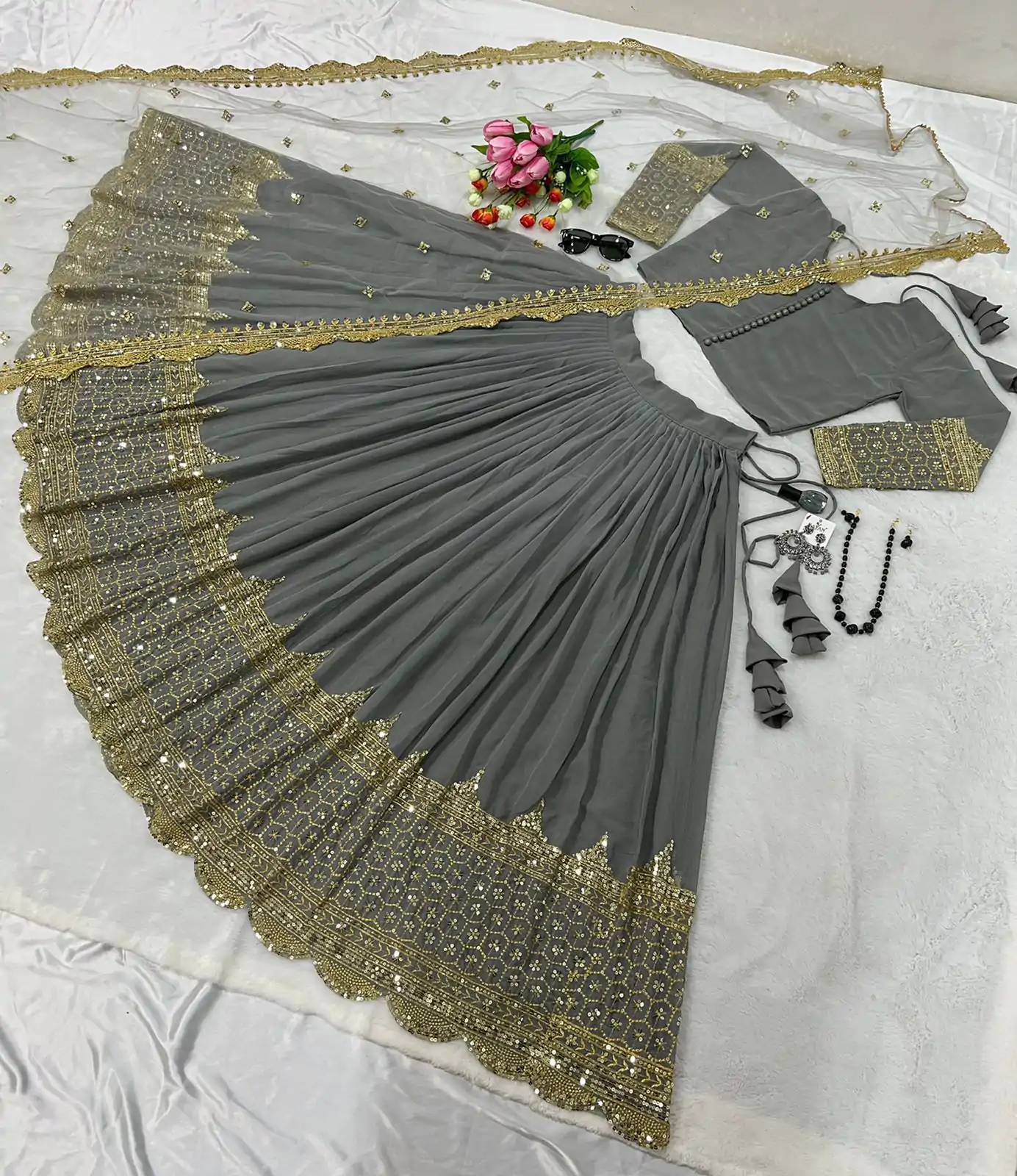 ZF 204 Cement Color Faux Georgette Heavy Embroidery Sequence Work Lehenga Choli Wedding, Party, Events Etc. Expected Delivery 4-6 Working Days 1899/- | Lehenga, Bollywood Lehenga, Creative Lehenga, Designer Lehenga, Embroidered Lehenga, Party Wear Lehenga
