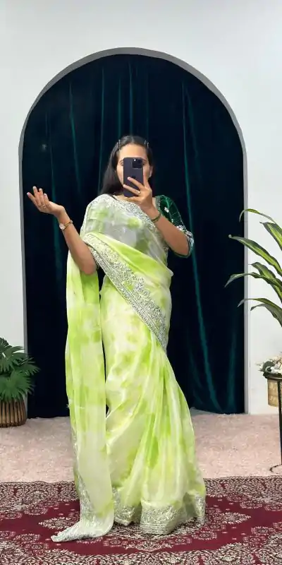 ST 480 Green Color Burberry Blooming Embroidery Zari Saree Casual, Wedding, Party, Festive, Events Etc. Expected Delivery 4-6 Working Days @2449/- | Designer Sarees, Embroidered Sarees, Sarees, Bollywood Sarees, Creative Sarees, Ethnic Saree, Modern Digital sarees, Party Wear Sarees