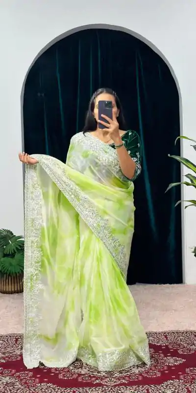 ST 480 Green Color Burberry Blooming Embroidery Zari Saree Casual, Wedding, Party, Festive, Events Etc. Expected Delivery 4-6 Working Days @2449/- | Designer Sarees, Embroidered Sarees, Sarees, Bollywood Sarees, Creative Sarees, Ethnic Saree, Modern Digital sarees, Party Wear Sarees
