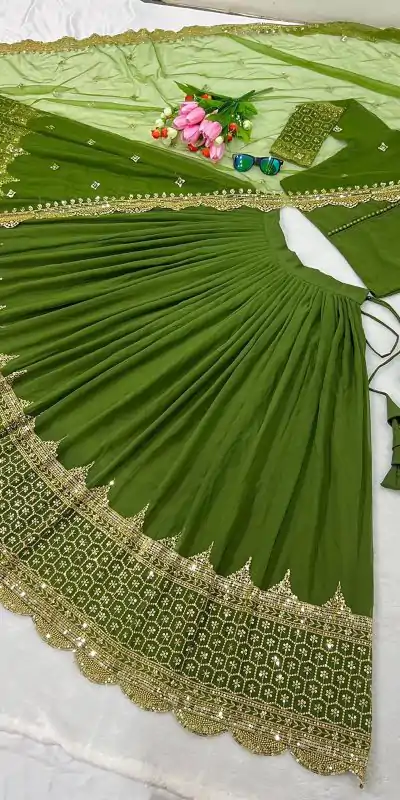 ZF 204 Green Color Faux Georgette Heavy Embroidery Sequence Work Lehenga Choli Wedding, Party, Events Etc. Expected Delivery 4-6 Working Days 1899/- | Lehenga, Bollywood Lehenga, Creative Lehenga, Designer Lehenga, Embroidered Lehenga, Party Wear Lehenga
