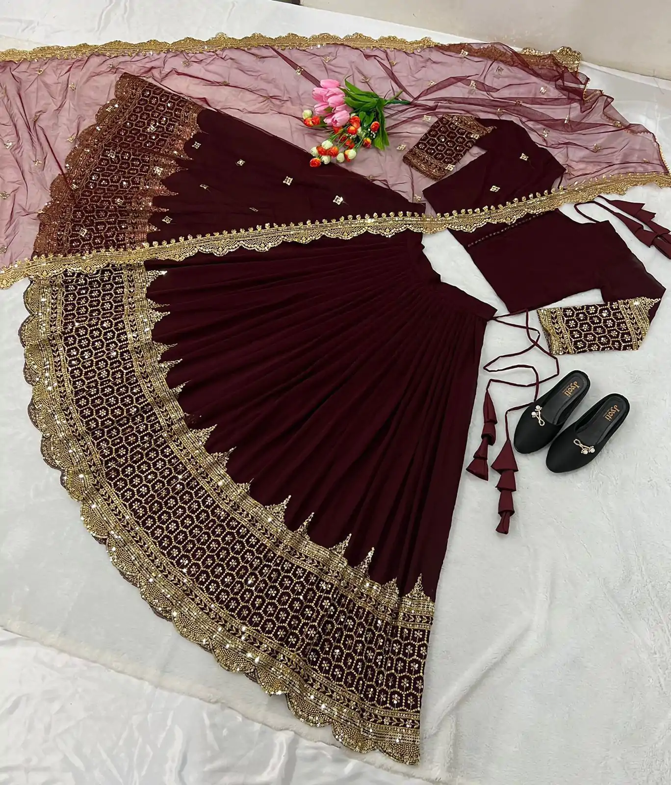 ZF 204 Maroon Color Faux Georgette Heavy Embroidery Sequence Work Lehenga Choli Wedding, Party, Events Etc. Expected Delivery 4-6 Working Days 1899/- | Lehenga, Bollywood Lehenga, Creative Lehenga, Designer Lehenga, Embroidered Lehenga, Party Wear Lehenga