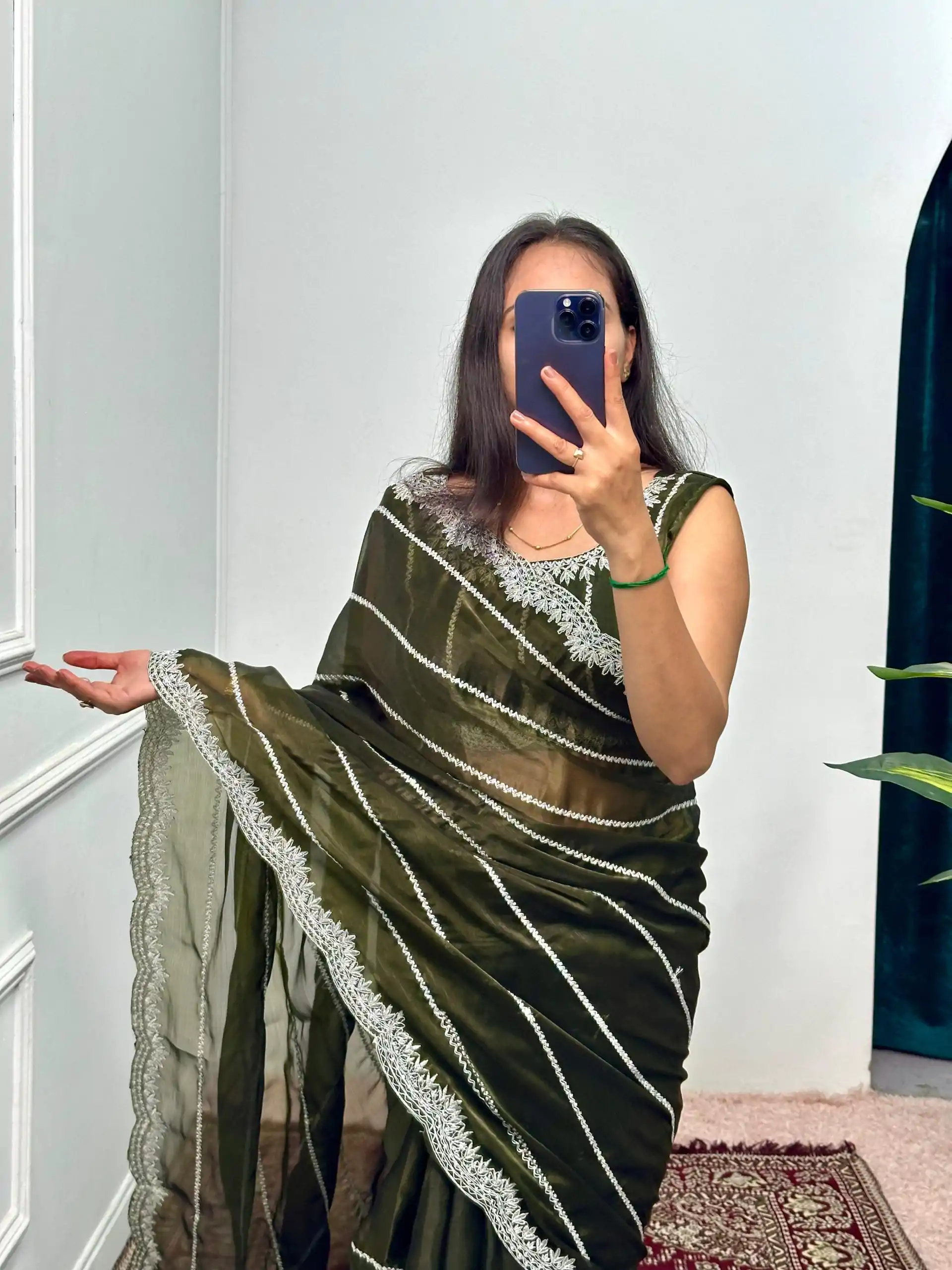 ST 476 Mehndi Color Burberry Blooming Embroidery Zari Saree Casual, Wedding, Party, Festive, Events Etc. Expected Delivery 4-6 Working Days @1899/- | Designer Sarees, Embroidered Sarees, Sarees, Bollywood Sarees, Creative Sarees, Ethnic Saree, Modern Digital sarees, Party Wear Sarees