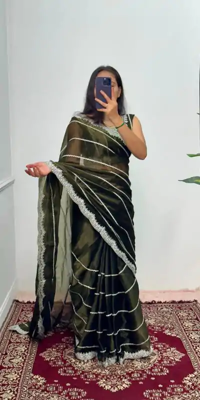 ST 476 Mehndi Color Burberry Blooming Embroidery Zari Saree Casual, Wedding, Party, Festive, Events Etc. Expected Delivery 4-6 Working Days @1899/- | Designer Sarees, Embroidered Sarees, Sarees, Bollywood Sarees, Creative Sarees, Ethnic Saree, Modern Digital sarees, Party Wear Sarees