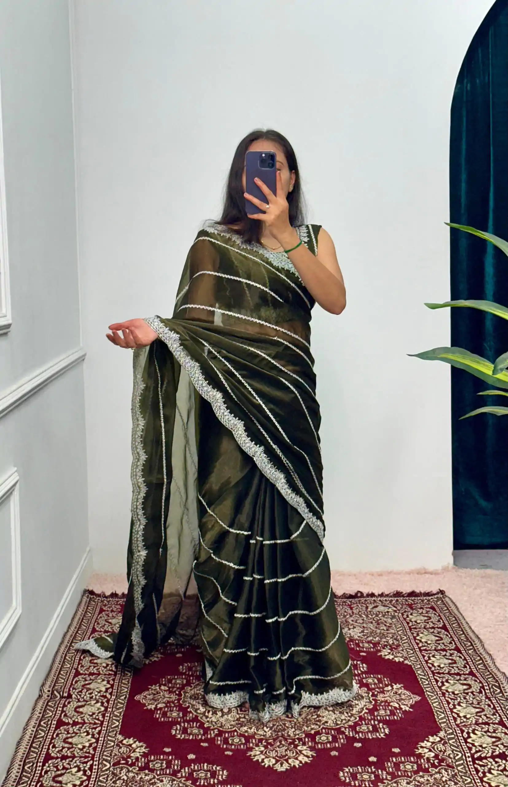 ST 476 Mehndi Color Burberry Blooming Embroidery Zari Saree Casual, Wedding, Party, Festive, Events Etc. Expected Delivery 4-6 Working Days @1899/- | Designer Sarees, Embroidered Sarees, Sarees, Bollywood Sarees, Creative Sarees, Ethnic Saree, Modern Digital sarees, Party Wear Sarees