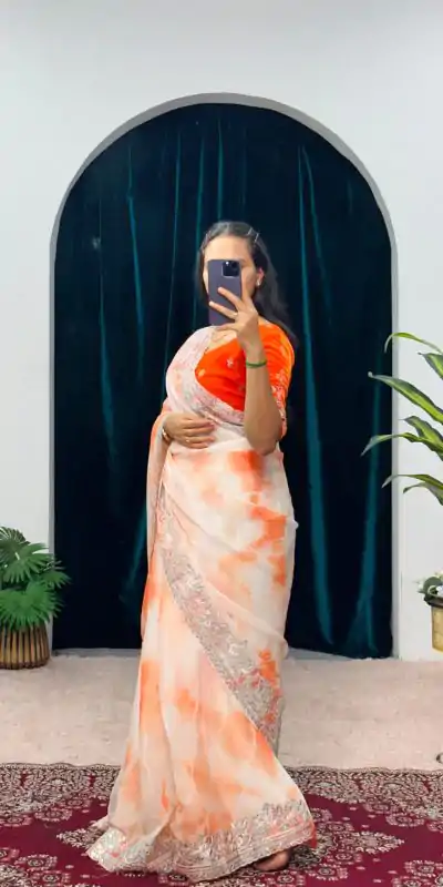 ST 480 Orange Color Burberry Blooming Embroidery Zari Saree Casual, Wedding, Party, Festive, Events Etc. Expected Delivery 4-6 Working Days @2449/- | Designer Sarees, Embroidered Sarees, Sarees, Bollywood Sarees, Creative Sarees, Ethnic Saree, Modern Digital sarees, Party Wear Sarees