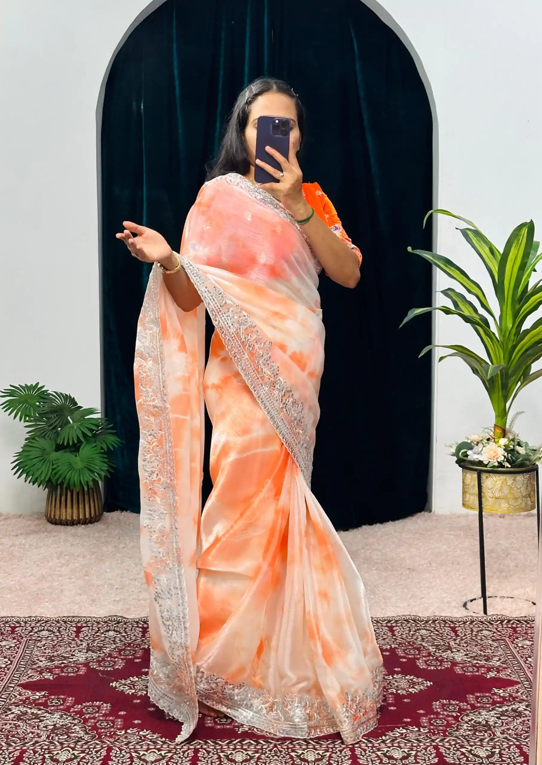 ST 480 Orange Color Burberry Blooming Embroidery Zari Saree Casual, Wedding, Party, Festive, Events Etc. Expected Delivery 4-6 Working Days @2449/- | Designer Sarees, Embroidered Sarees, Sarees, Bollywood Sarees, Creative Sarees, Ethnic Saree, Modern Digital sarees, Party Wear Sarees