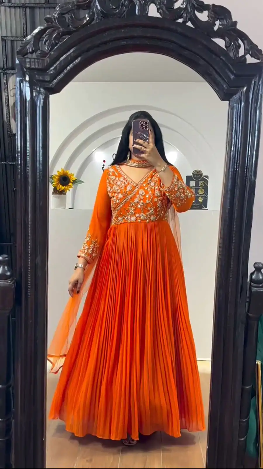PC 421 Orange Color Fox Georgette Embroidery Sequence Gown Casual, Party Wear, Events, Festivals Wear Expected Delivery 4-6 Working Days @1629/- | Gowns, Bollywood Gowns, Creative Gowns, Designer Gowns, Embroidered Gowns, Party Wear Gowns