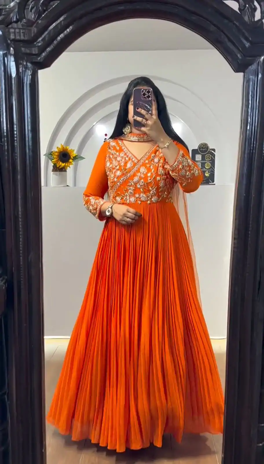 PC 421 Orange Color Fox Georgette Embroidery Sequence Gown Casual, Party Wear, Events, Festivals Wear Expected Delivery 4-6 Working Days @1629/- | Gowns, Bollywood Gowns, Creative Gowns, Designer Gowns, Embroidered Gowns, Party Wear Gowns