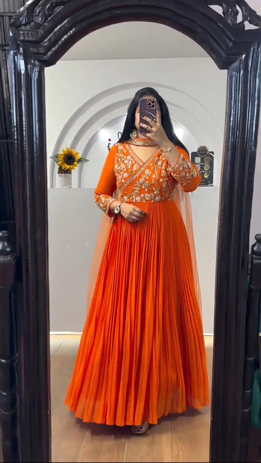 PC 421 Orange Color Fox Georgette Embroidery Sequence Gown Casual, Party Wear, Events, Festivals Wear Expected Delivery 4-6 Working Days @1629/- | Gowns, Bollywood Gowns, Creative Gowns, Designer Gowns, Embroidered Gowns, Party Wear Gowns