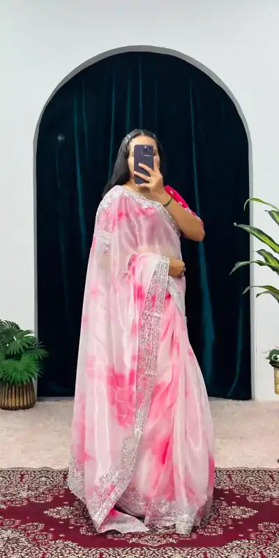 ST 480 Pink Color Burberry Blooming Embroidery Zari Saree Casual, Wedding, Party, Festive, Events Etc. Expected Delivery 4-6 Working Days @2449/- | Designer Sarees, Embroidered Sarees, Sarees, Bollywood Sarees, Creative Sarees, Ethnic Saree, Modern Digital sarees, Party Wear Sarees