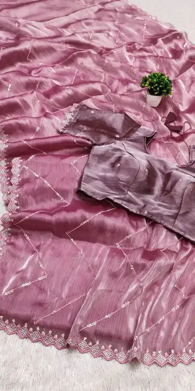 MB 3282 Pink Color Jimmy Cho Embellished Sequins Saree Casual, Wedding, Party, Festival, Events, Etc. Expected Delivery 4-6 Working Days @2100/- | Designer Sarees, Embroidered Sarees, Sarees, Bollywood Sarees, Creative Sarees, Ethnic Saree, Modern Digital sarees, Party Wear Sarees