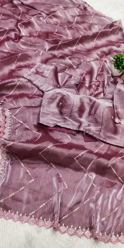 MB 3282 Purple Color Jimmy Cho Embellished Sequins Saree Casual, Wedding, Party, Festival, Events, Etc. Expected Delivery 4-6 Working Days @2100/- | Designer Sarees, Embroidered Sarees, Sarees, Bollywood Sarees, Creative Sarees, Ethnic Saree, Modern Digital sarees, Party Wear Sarees