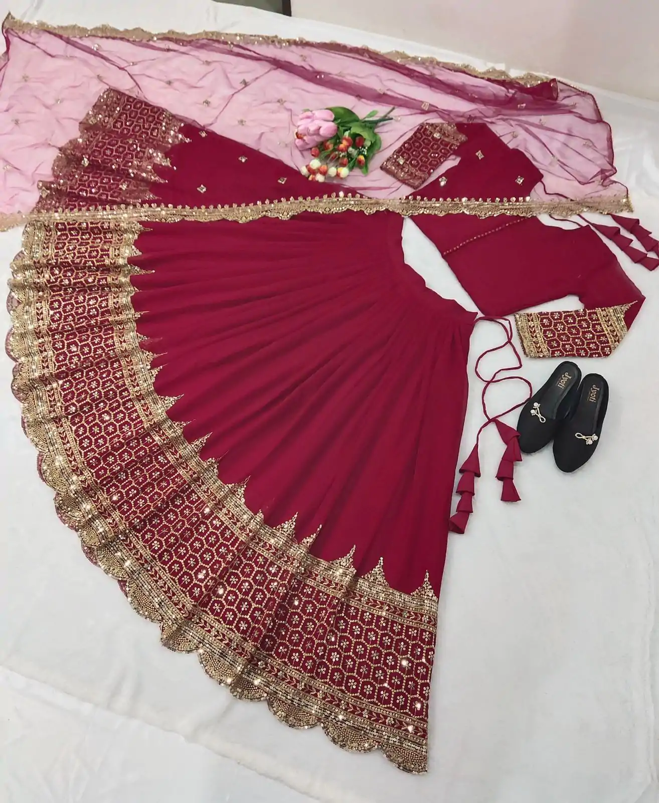 ZF 204 Ruby Color Faux Georgette Heavy Embroidery Sequence Work Lehenga Choli Wedding, Party, Events Etc. Expected Delivery 4-6 Working Days 1899/- | Lehenga, Bollywood Lehenga, Creative Lehenga, Designer Lehenga, Embroidered Lehenga, Party Wear Lehenga