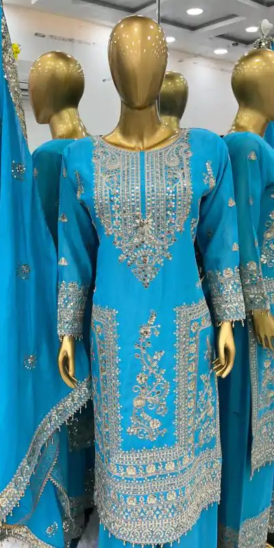 SRK 5146 Sky Blue Color Pure Chinnon Silk Embroidery Coding Dori Salwar Suit Wedding, Party, Festive, Events Expected Delivery 4-6 Working Days @ 2199/- | Casual Suits, Jump Suits, Salwar suit, Creative suits, Designer Suits, Palazzo Suits, Party Wear Suits, Patiala Suits, Straight Suits