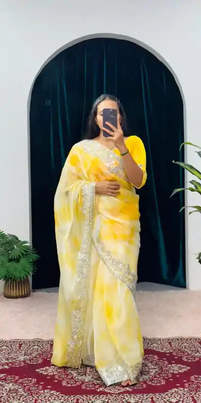ST 480 Yellow Color Burberry Blooming Embroidery Zari Saree Casual, Wedding, Party, Festive, Events Etc. Expected Delivery 4-6 Working Days @2449/- | Designer Sarees, Embroidered Sarees, Sarees, Bollywood Sarees, Creative Sarees, Ethnic Saree, Modern Digital sarees, Party Wear Sarees