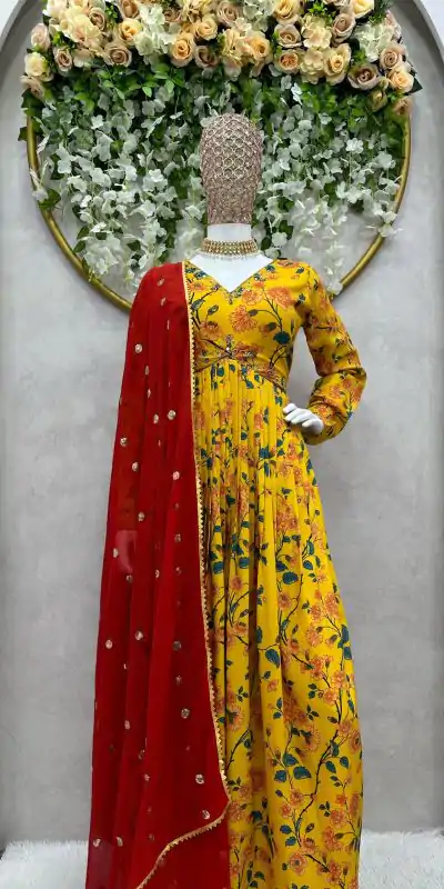 KD 1398 Yellow Color Muslin Digital Print With Hand Work Salwar Suit Casual, Party, Festive, Events Wedding Etc.  Expected Delivery 4-6 Working Days @2049/- | Casual Suits, Salwar suit, Creative suits, Designer Suits, Palazzo Suits, Party Wear Suits, Straight Suits