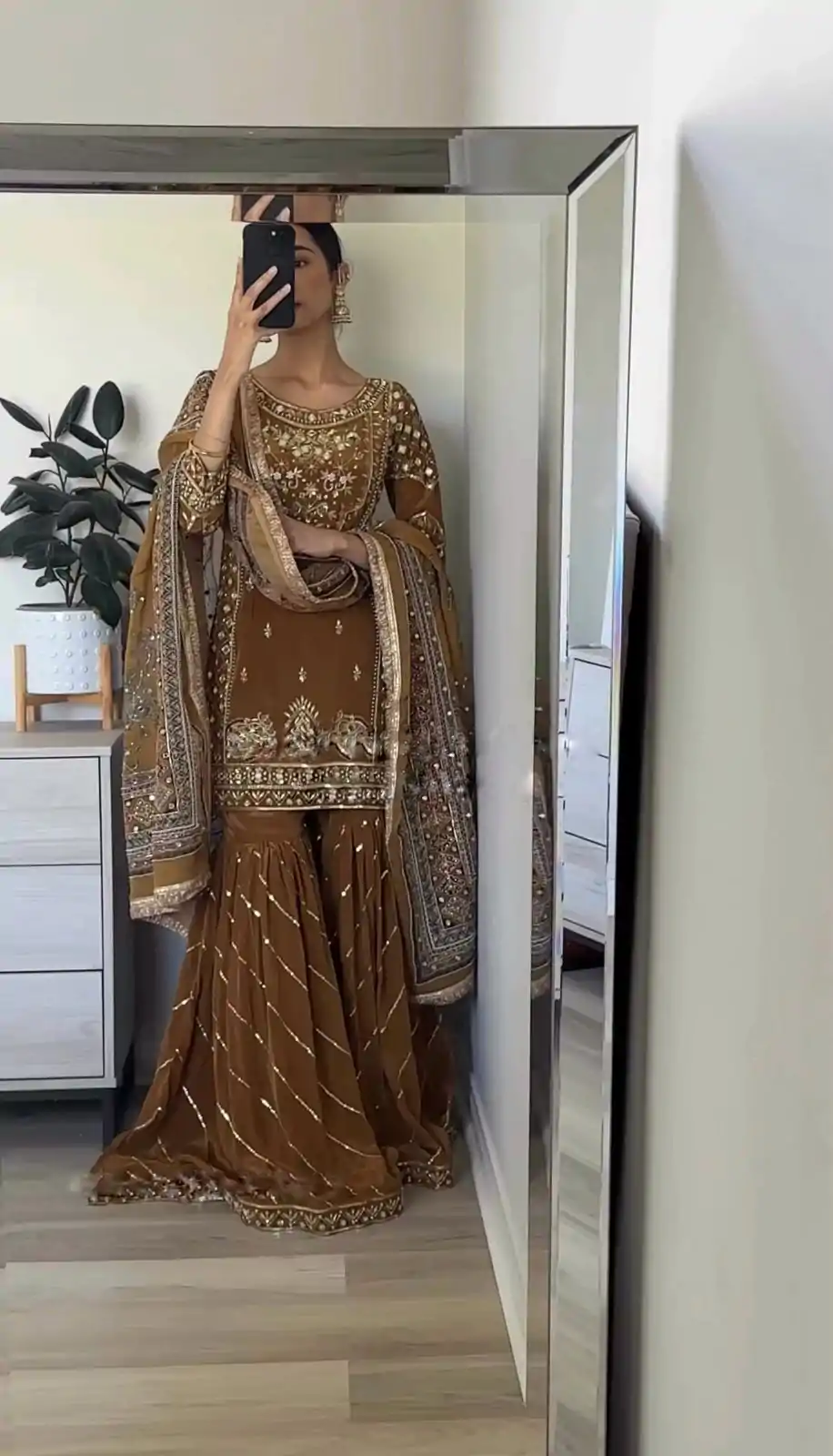 SRK 5189 Brown Color Chinnon Silk Embroidery Sequence Salwar Suit Wedding, Party, Festive, Events Expected Delivery 4-6 Working Days @ 2099/- | Casual Suits, Jump Suits, Salwar suit, Creative suits, Designer Suits, Palazzo Suits, Party Wear Suits, Patiala Suits, Straight Suits