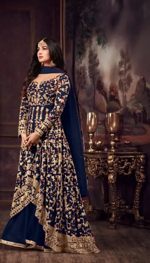 FC 5608 Navy Blue Color Heavy Net Embroidery Sequence Salwar Suit Wedding, Party, Festive events, etc.  Expected Delivery  4-6 Working Days @3199/- | Casual Suits, Jump Suits, Salwar suit, Creative suits, Designer Suits, Palazzo Suits, Party Wear Suits, Patiala Suits, Straight Suits